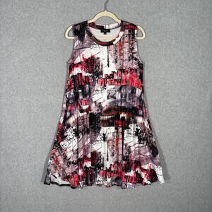 Papillon Dress Small Red Purple Flowy Pockets Jersey Knit Abstract Artsy‎ Print